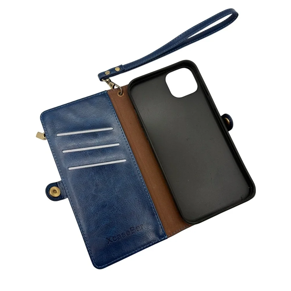 XcaseBar Phone Wallet Case Navy Blue Excellent Faux Leather Folio‎